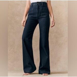 Sezane Le 70s Dark Wash Indigo High Waisted Straight Leg Trouser Jeans Size 40